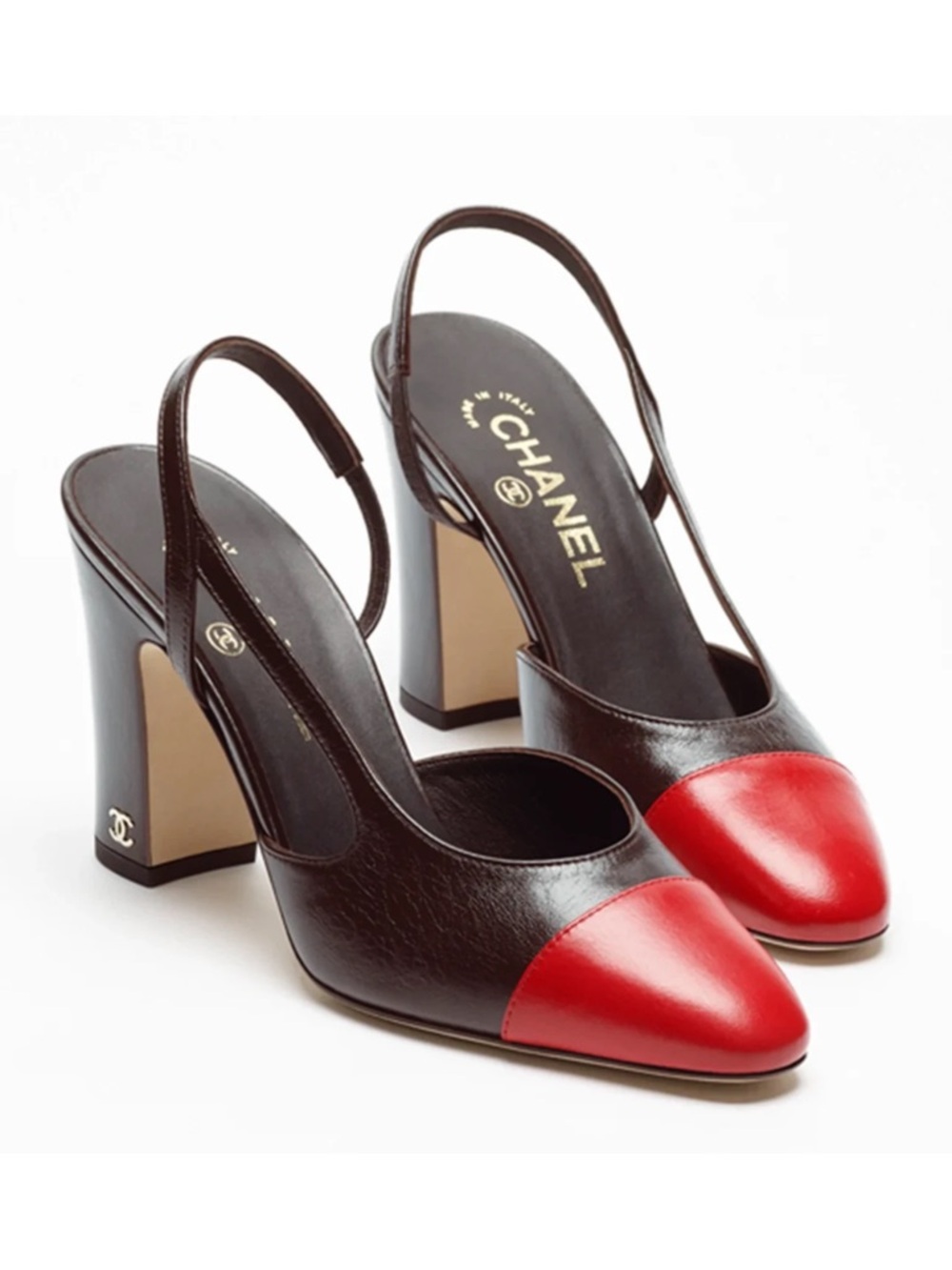 Chanel 26S Blazy Dark Brown Red CC Coco Sling Slingback Block Heel Pump 40c - Picture 3 of 16